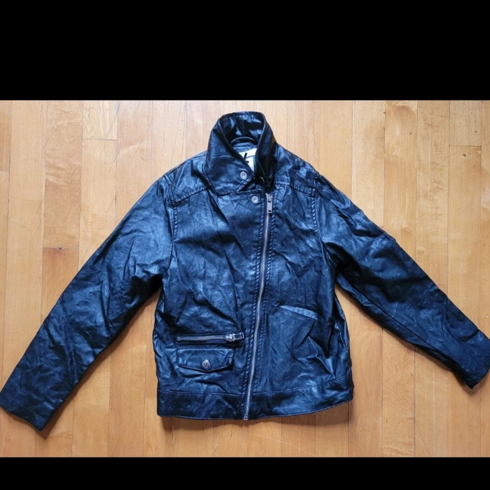 H&M Faux Leather Jacket Youth Size 7-8 Black Zippers